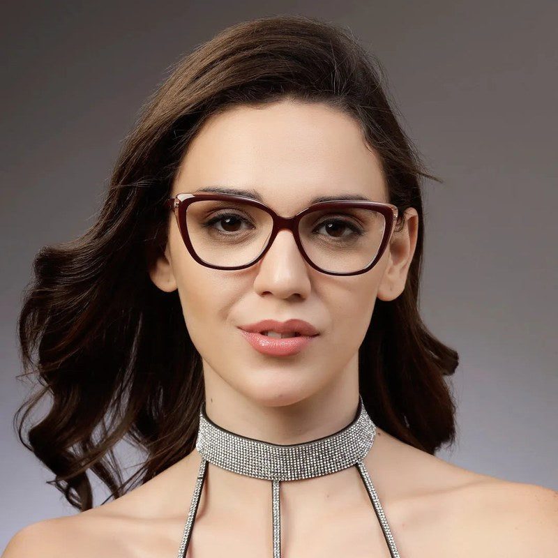 Luxury Golden-Dark Red Medium Full Rim Cateye Eyeglasses for Women — Hashtag Eyewears