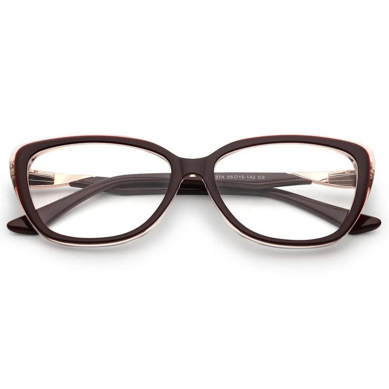 Luxury Golden-Dark Red Medium Full Rim Cateye Eyeglasses for Women — Hashtag Eyewears