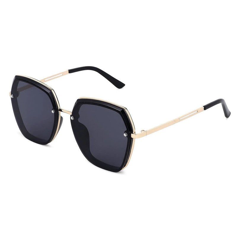 Lyra Black Large Full Rim Hexagonal Sunglasses for Women — Hashtag Eyewears