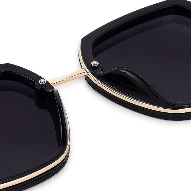 Lyra Black Large Full Rim Hexagonal Sunglasses for Women — Hashtag Eyewears