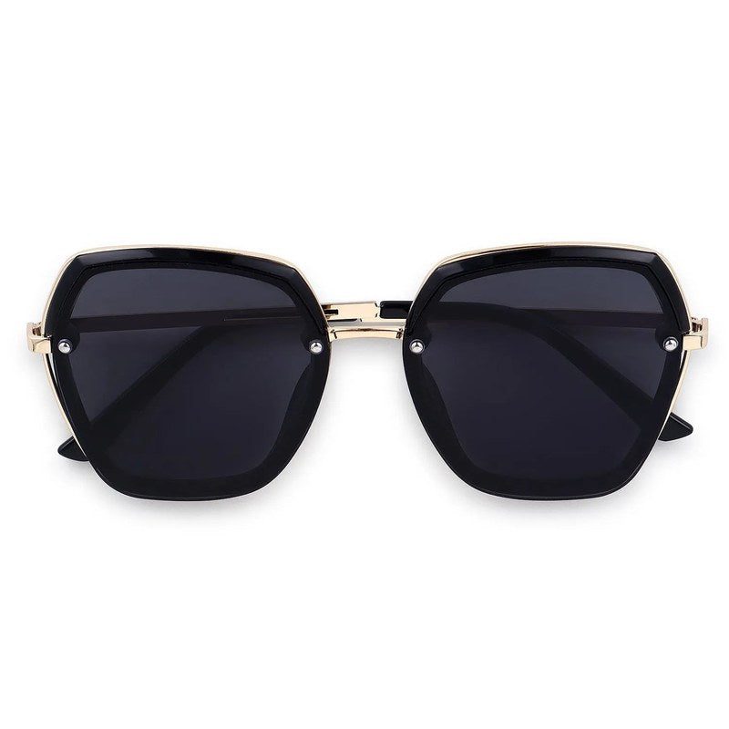 Lyra Black Large Full Rim Hexagonal Sunglasses for Women — Hashtag Eyewears