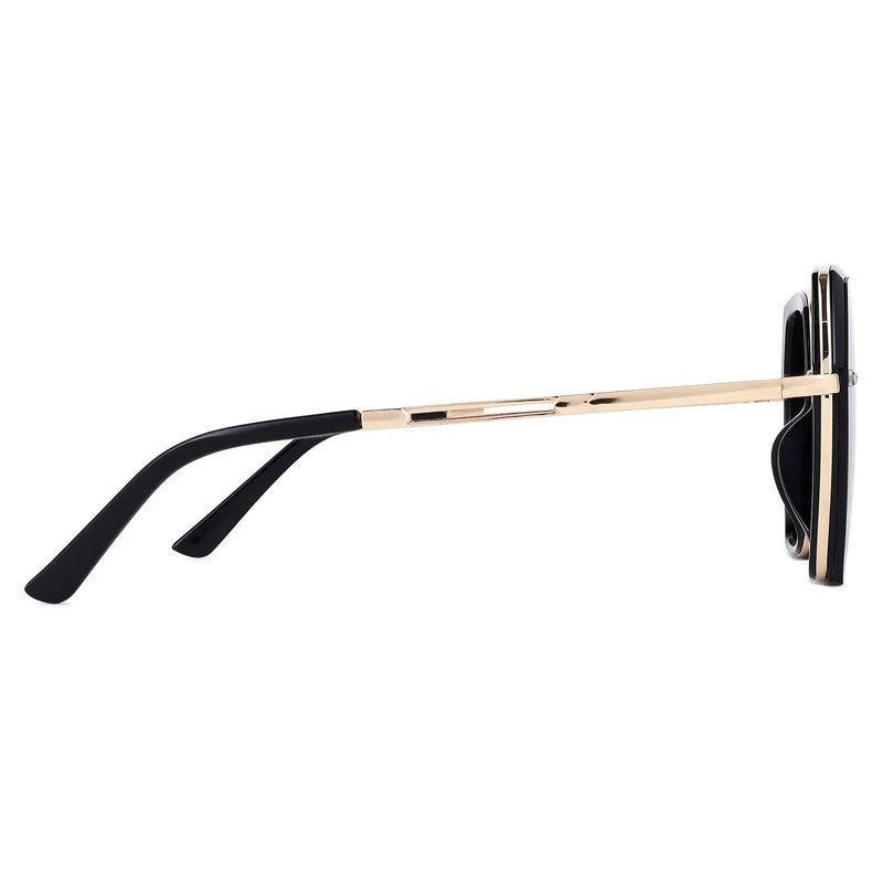 Lyra Black Large Full Rim Hexagonal Sunglasses for Women — Hashtag Eyewears