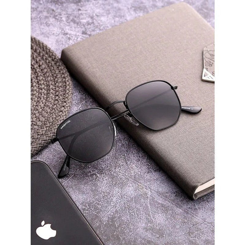 Lyraen Black Medium Full Rim Hexagonal Sunglasses for Men & Women — Hashtag Eyewears