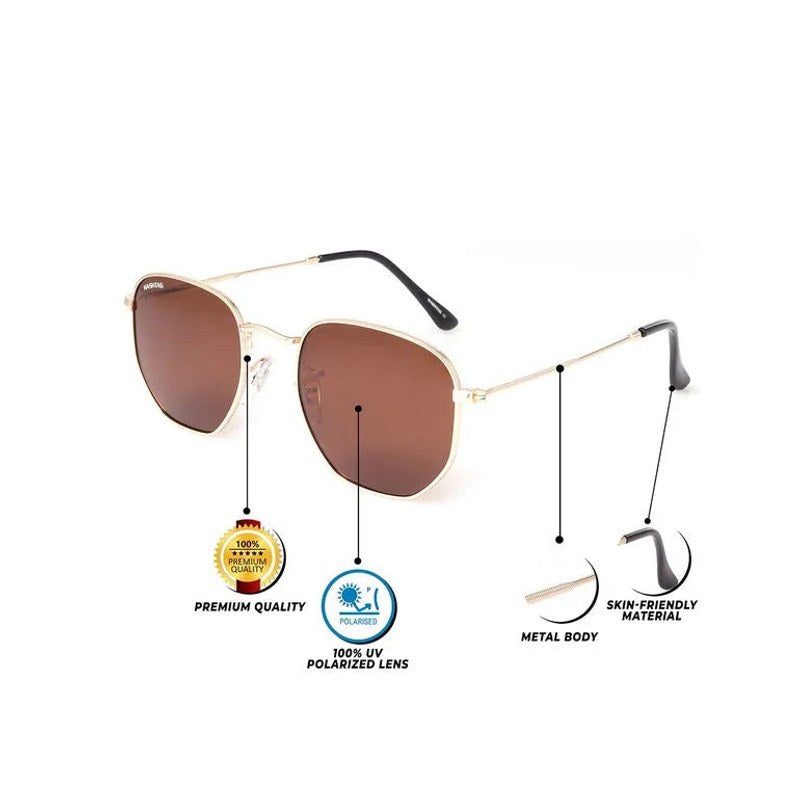 Lyraen Brown Medium Full Rim Hexagonal Sunglasses for Men & Women — Hashtag Eyewears
