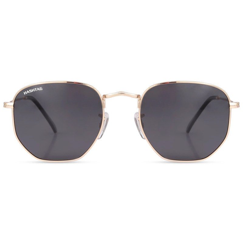Lyraen Golden Black Medium Full Rim Hexagonal Sunglasses for Men & Women — Hashtag Eyewears