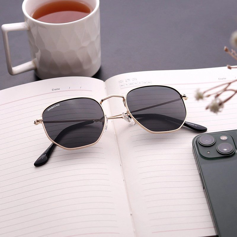 Lyraen Golden Black Medium Full Rim Hexagonal Sunglasses for Men & Women — Hashtag Eyewears