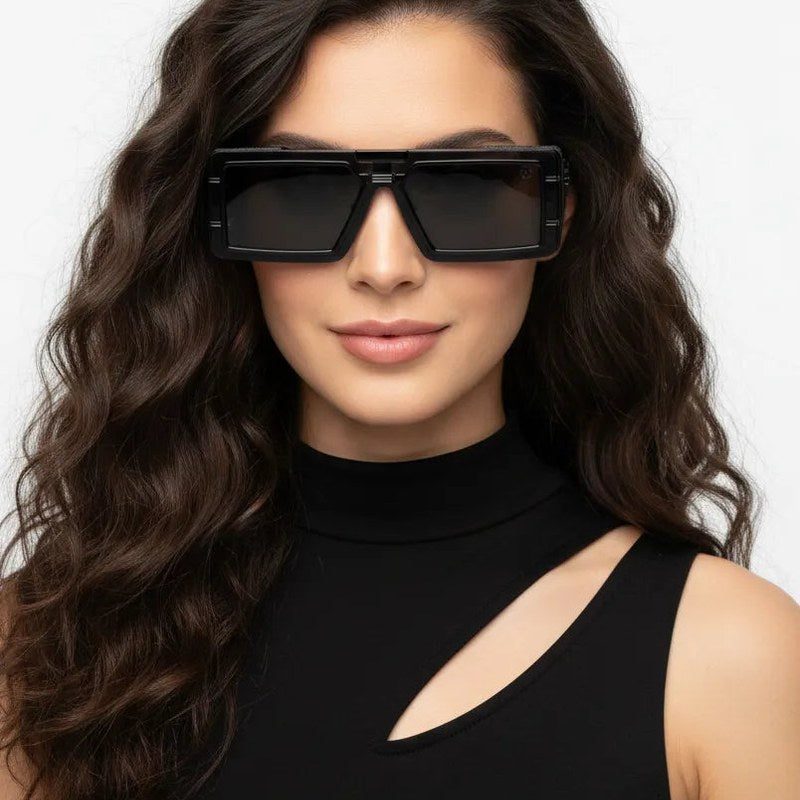 Lythara Black Medium Full Rim Rectangle Sunglasses for Men & Women — Hashtag Eyewears