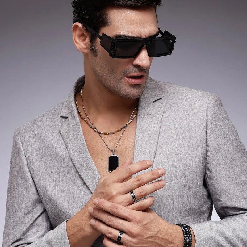 Lythara Black Medium Full Rim Rectangle Sunglasses for Men & Women — Hashtag Eyewears