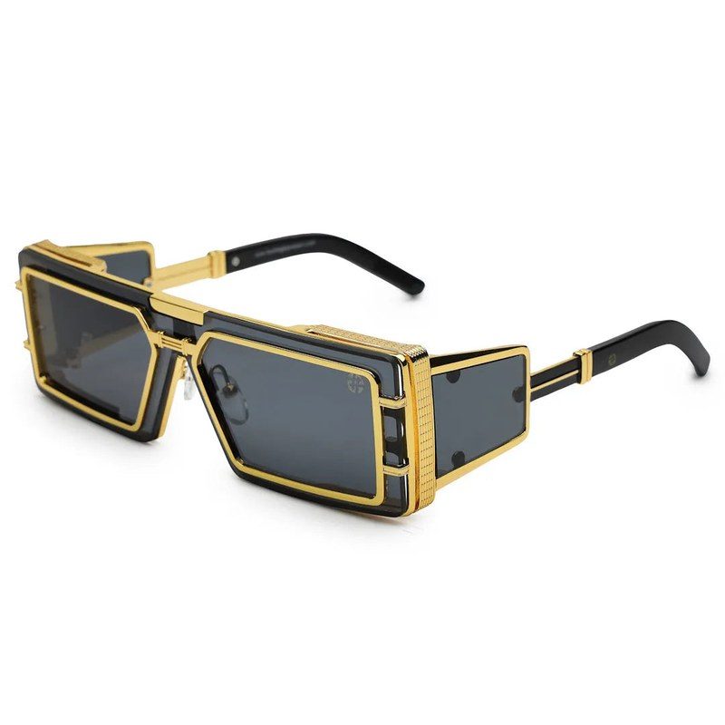 Lythara Golden & Black Medium Full Rim Rectangle Sunglasses for Men & Women — Hashtag Eyewears