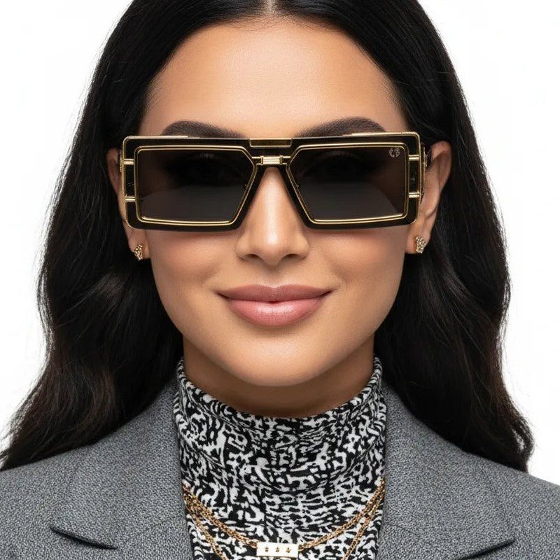 Lythara Golden & Black Medium Full Rim Rectangle Sunglasses for Men & Women — Hashtag Eyewears