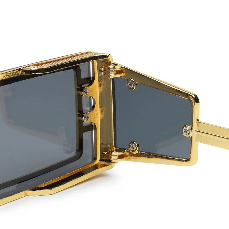 Lythara Golden & Black Medium Full Rim Rectangle Sunglasses for Men & Women — Hashtag Eyewears