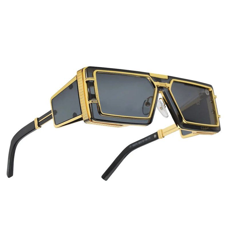 Lythara Golden & Black Medium Full Rim Rectangle Sunglasses for Men & Women — Hashtag Eyewears