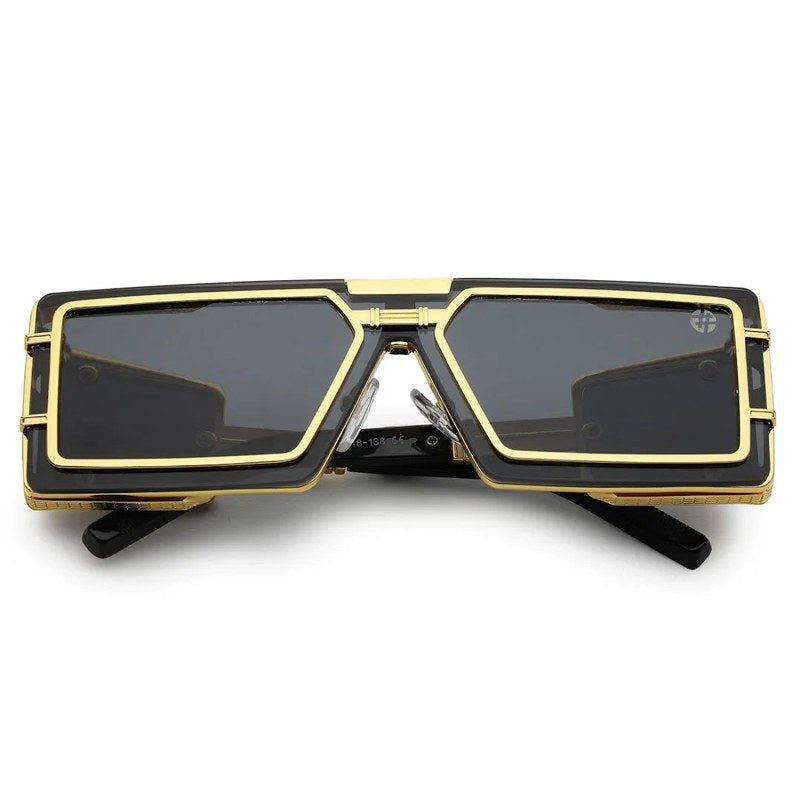 Lythara Golden & Black Medium Full Rim Rectangle Sunglasses for Men & Women — Hashtag Eyewears