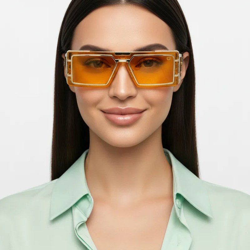 Lythara Golden & Yellow Medium Full Rim Rectangle Sunglasses for Men & Women — Hashtag Eyewears
