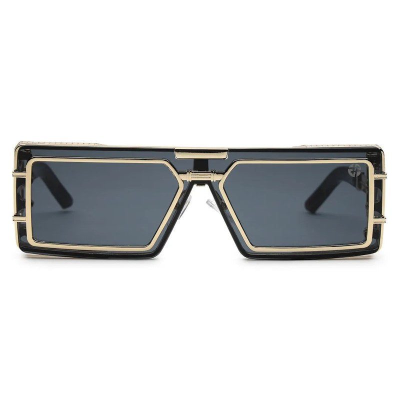 Lythara Light Golden & Black Medium Full Rim Rectangle Sunglasses for Men & Women — Hashtag Eyewears