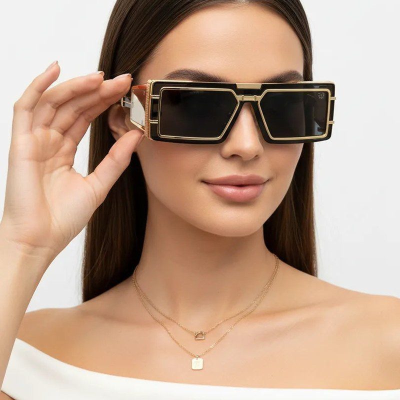 Lythara Light Golden & Black Medium Full Rim Rectangle Sunglasses for Men & Women — Hashtag Eyewears