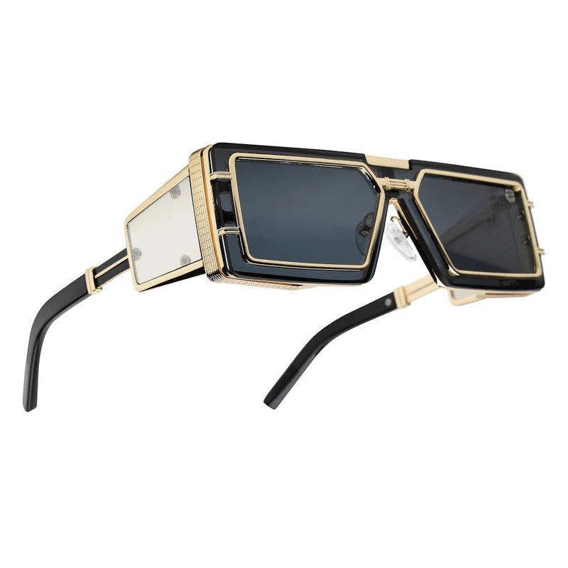 Lythara Light Golden & Black Medium Full Rim Rectangle Sunglasses for Men & Women — Hashtag Eyewears