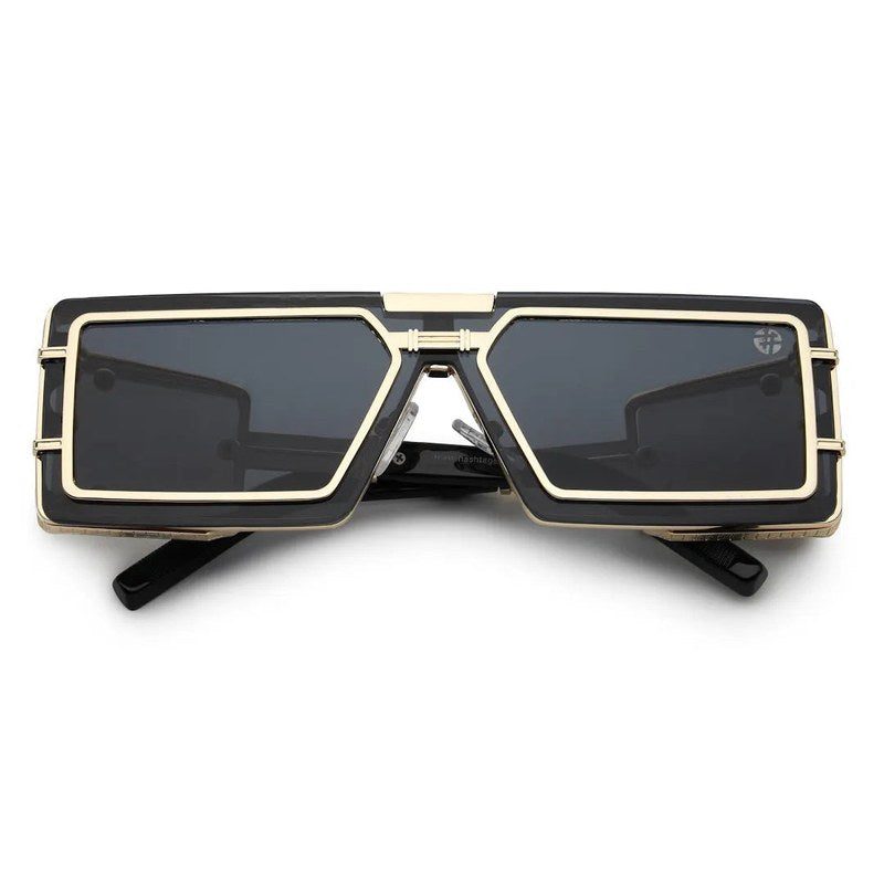 Lythara Light Golden & Black Medium Full Rim Rectangle Sunglasses for Men & Women — Hashtag Eyewears