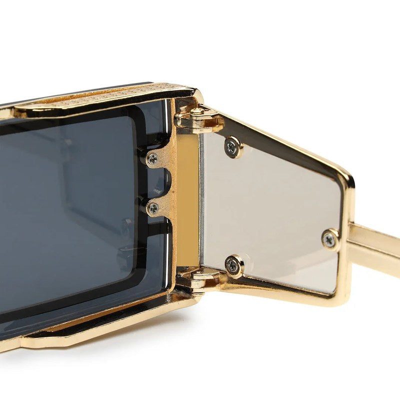 Lythara Light Golden & Black Medium Full Rim Rectangle Sunglasses for Men & Women — Hashtag Eyewears