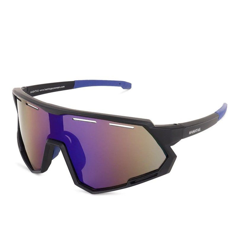 Myrion Black/Blue Medium Full Rim Shield Sports Sunglasses for Men & Women — Hashtag Eyewears