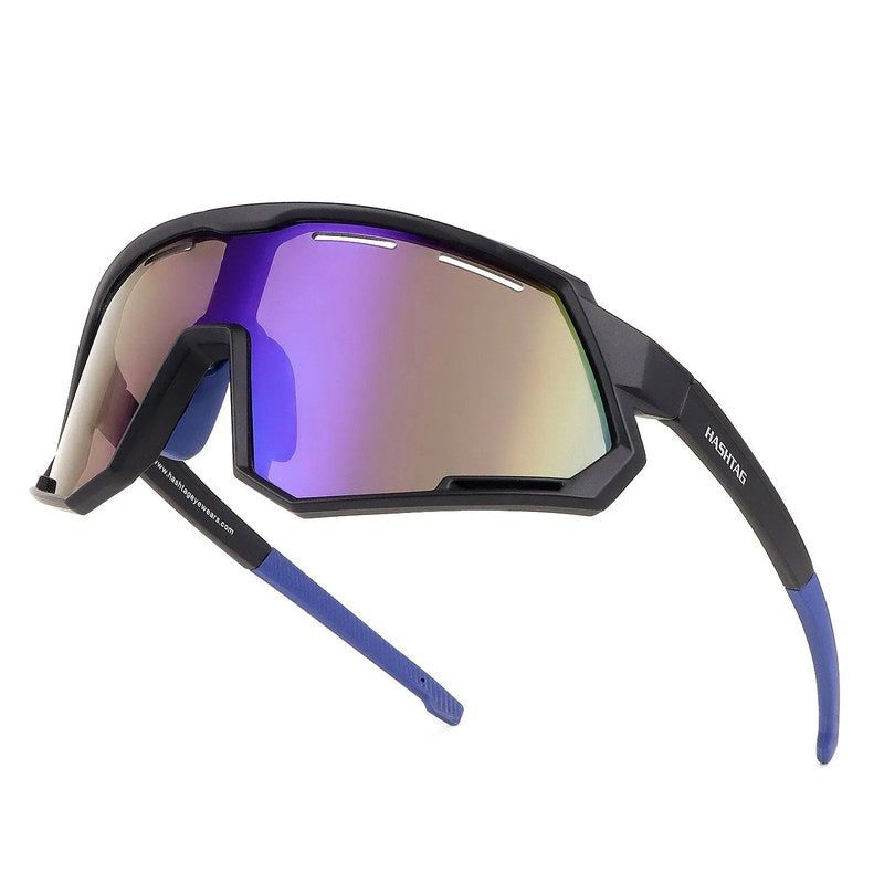 Myrion Black/Blue Medium Full Rim Shield Sports Sunglasses for Men & Women — Hashtag Eyewears