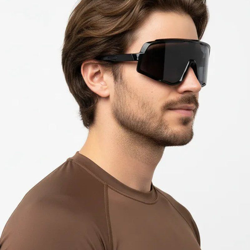 Nexis Black Large Full Rim Shield Sports Sunglasses for Men & Women — Hashtag Eyewears