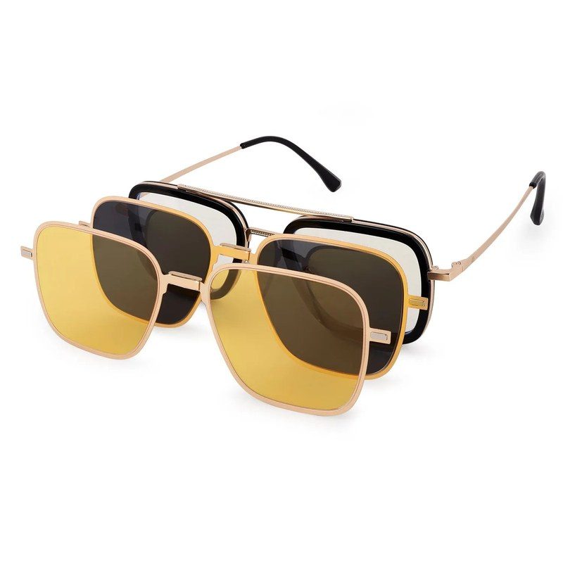 Novaic Golden & Black Medium Full Rim Rectangle Clip-on for Men & Women — Hashtag Eyewears