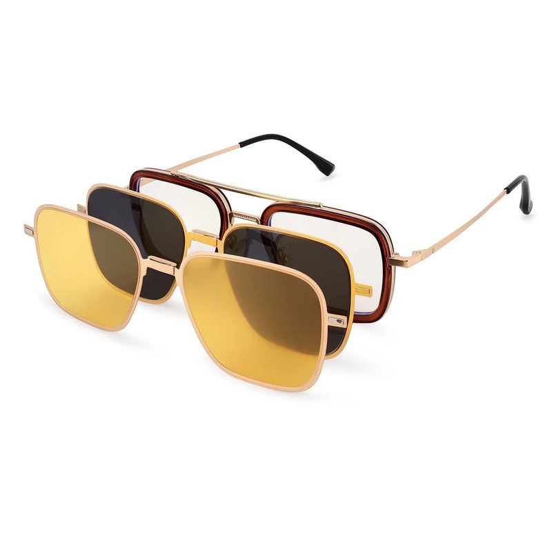 Novaic Golden & Brown Medium Full Rim Rectangle Clip-on for Men & Women — Hashtag Eyewears