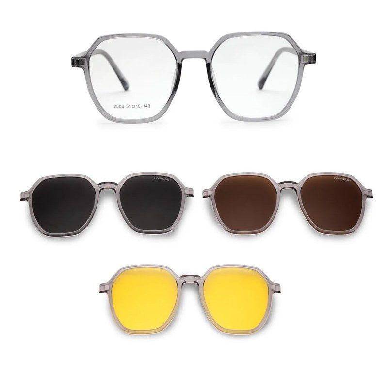 Nymora Grey Medium Full Rim Hexagonal Clip-on for Men — Hashtag Eyewears
