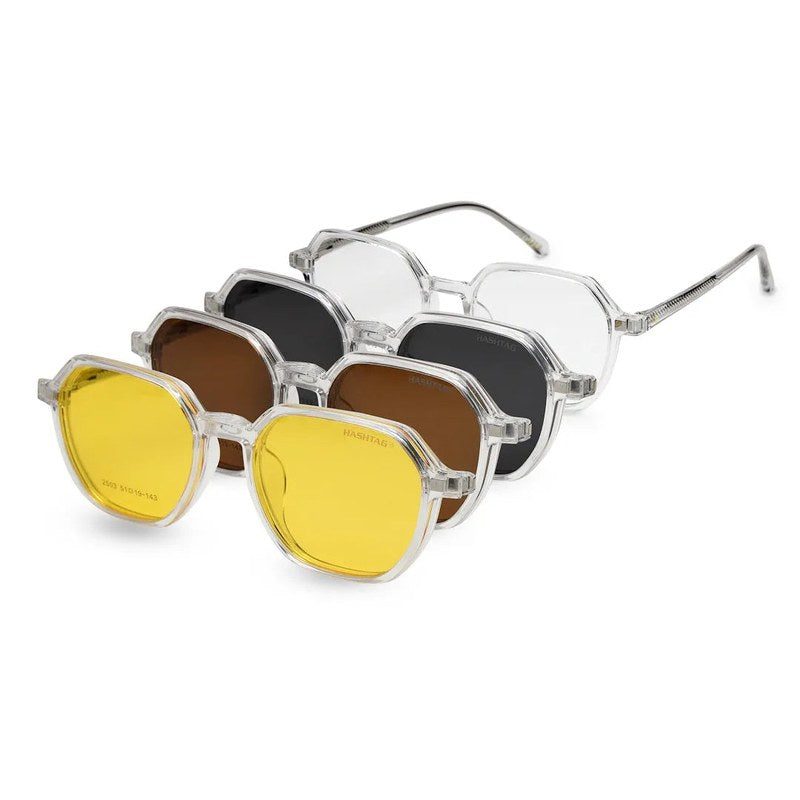 Nymora Transparent Medium Full Rim Hexagonal Clip-on for Men — Hashtag Eyewears