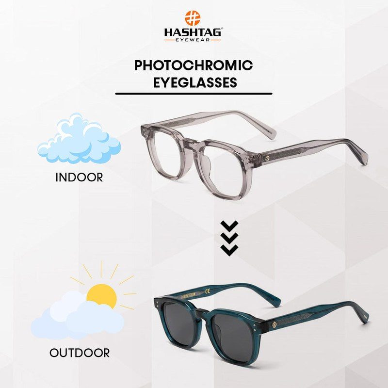 OptiShift Transparent Grey Medium Full Rim Square Computer Glasses for Men & Women — Hashtag Eyewears