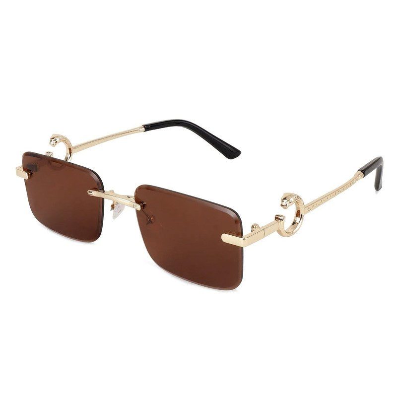 Phantoria Brown Small Rim Less Rectangle Sunglasses for Men & Women — Hashtag Eyewears