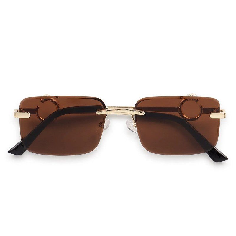 Phantoria Brown Small Rim Less Rectangle Sunglasses for Men & Women — Hashtag Eyewears