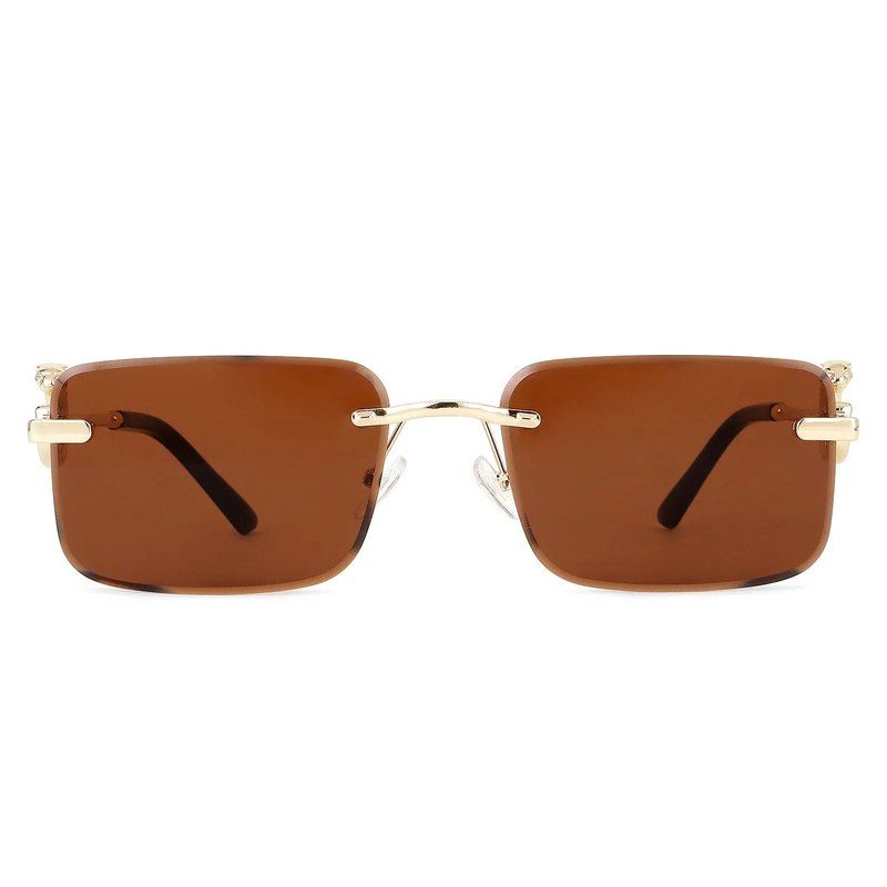Phantoria Brown Small Rim Less Rectangle Sunglasses for Men & Women — Hashtag Eyewears