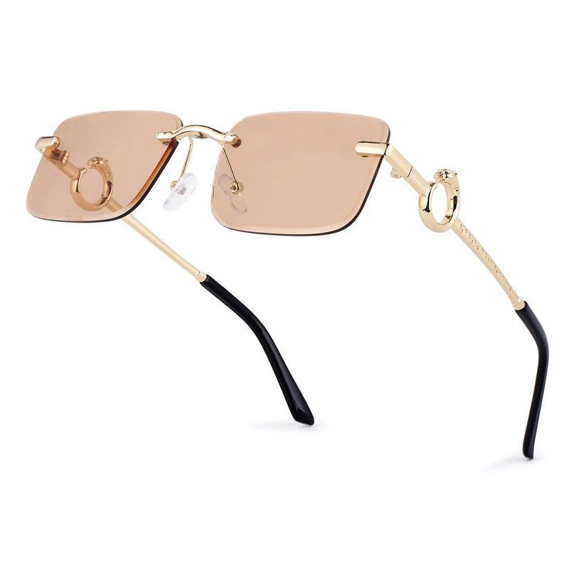 Phantoria Yellow Small Rim Less Rectangle Sunglasses for Men & Women — Hashtag Eyewears