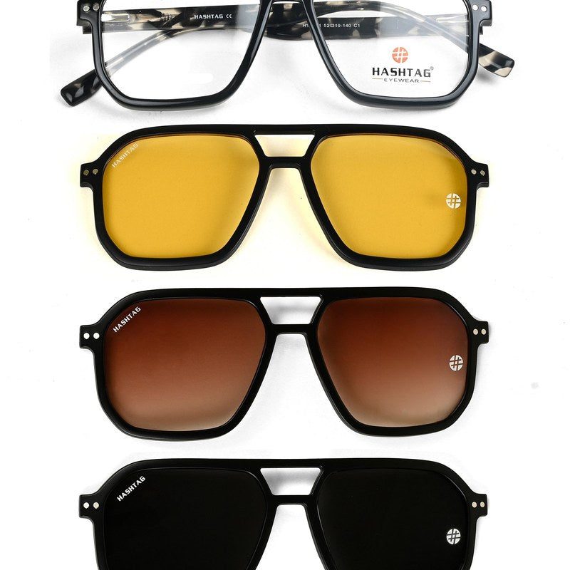 Phoenix Black Texture Medium Full Rim Heptagonal Clip-on for Men — Hashtag Eyewears