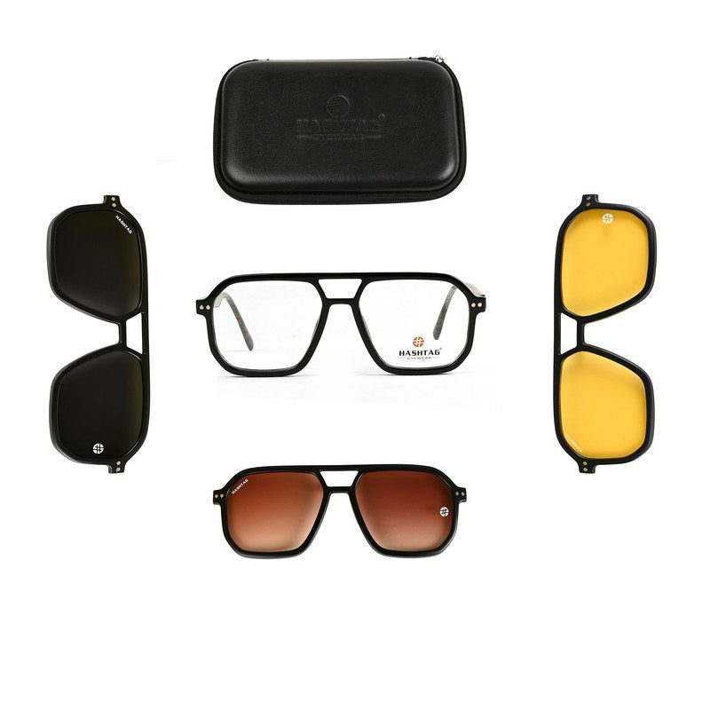 Phoenix Brown Leaf Texture Medium Full Rim Heptagonal Clip-on for Men — Hashtag Eyewears