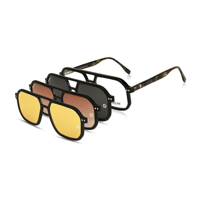 Phoenix Brown Leaf Texture Medium Full Rim Heptagonal Clip-on for Men — Hashtag Eyewears