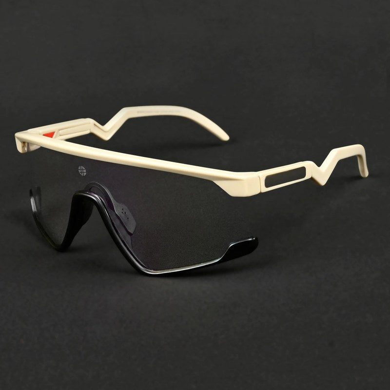 Pulse Cream & Black Large Half Rim Shield Sports Sunglasses for Men & Women — Hashtag Eyewears