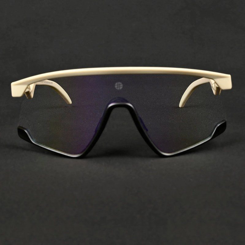 Pulse Cream & Black Large Half Rim Shield Sports Sunglasses for Men & Women — Hashtag Eyewears