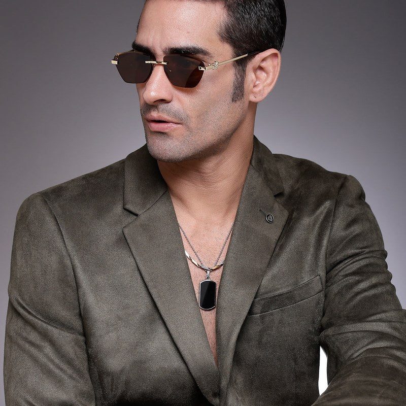 Pyrion Brown Medium Rim Less Rectangle Sunglasses for Men — Hashtag Eyewears