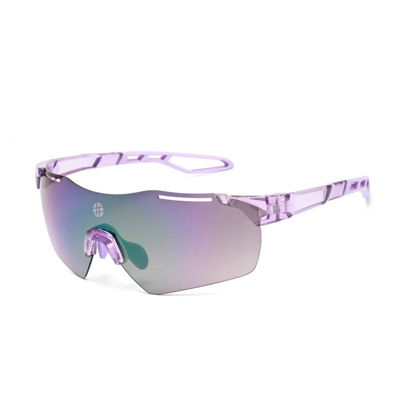 Quad Transparent Violet Medium Rim Less Shield Sports Sunglasses for Men & Women — Hashtag Eyewears