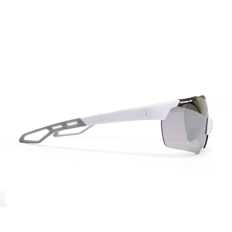 Quad White Medium Rim Less Shield Sports Sunglasses for Men & Women — Hashtag Eyewears