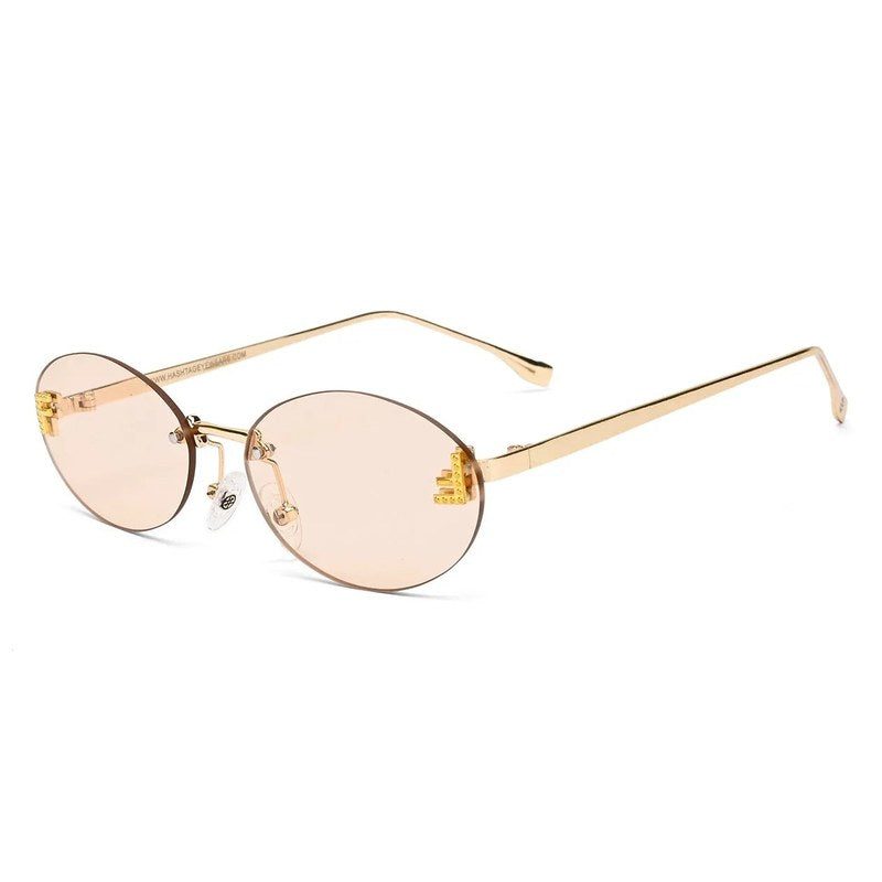 Quasar Gold Small Rim Less Oval Sunglasses for Women — Hashtag Eyewears