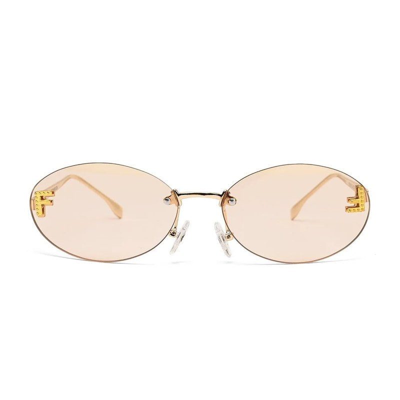 Quasar Gold Small Rim Less Oval Sunglasses for Women — Hashtag Eyewears