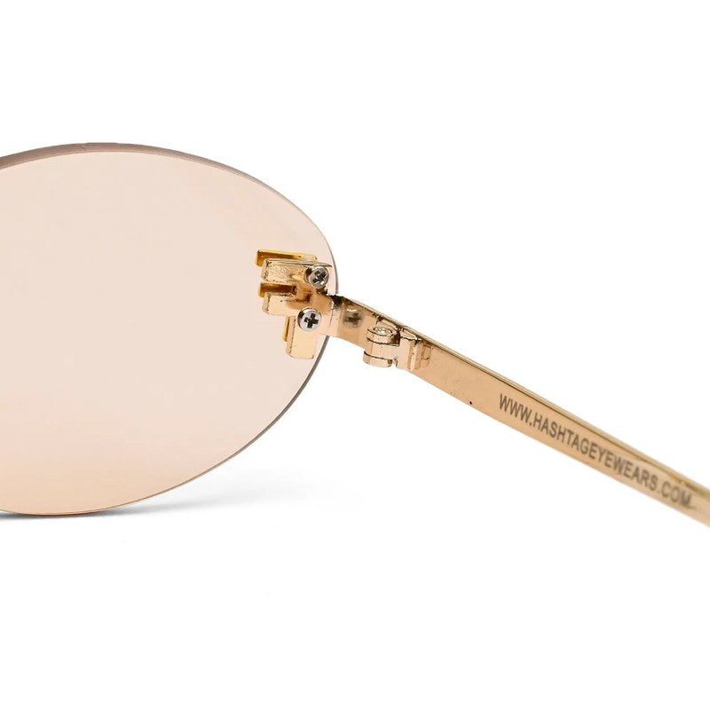 Quasar Gold Small Rim Less Oval Sunglasses for Women — Hashtag Eyewears