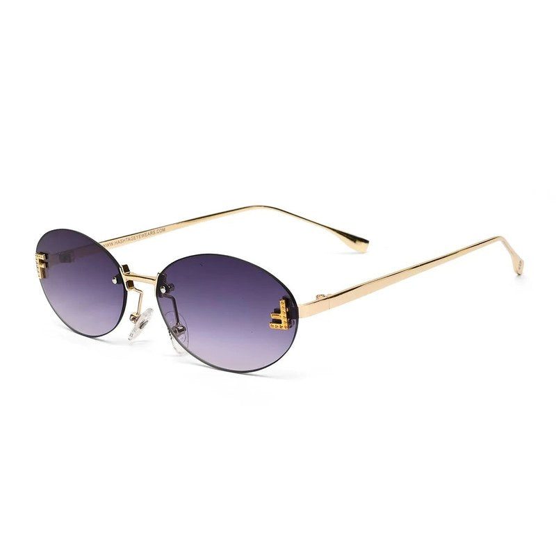 Quasar Gradient Black Small Rim Less Oval Sunglasses for Women — Hashtag Eyewears
