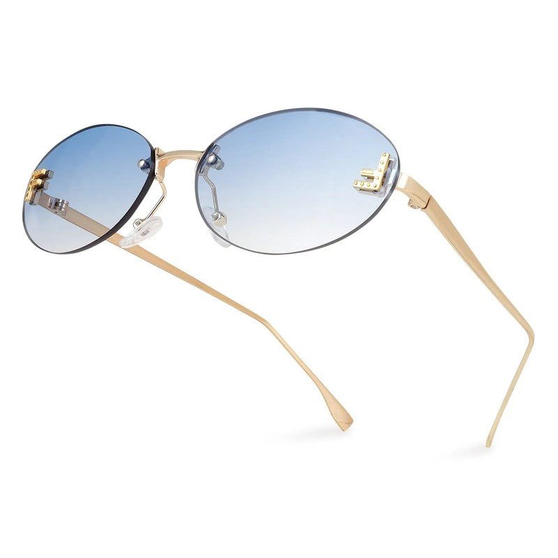 Quasar Gradient Blue Small Rim Less Oval Sunglasses for Women — Hashtag Eyewears