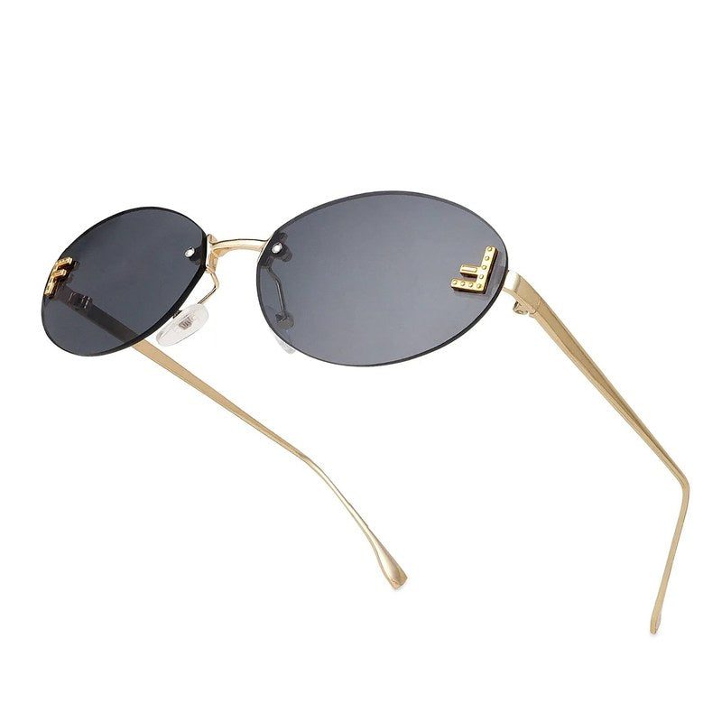 Quasar Grey Small Rim Less Oval Sunglasses for Women — Hashtag Eyewears