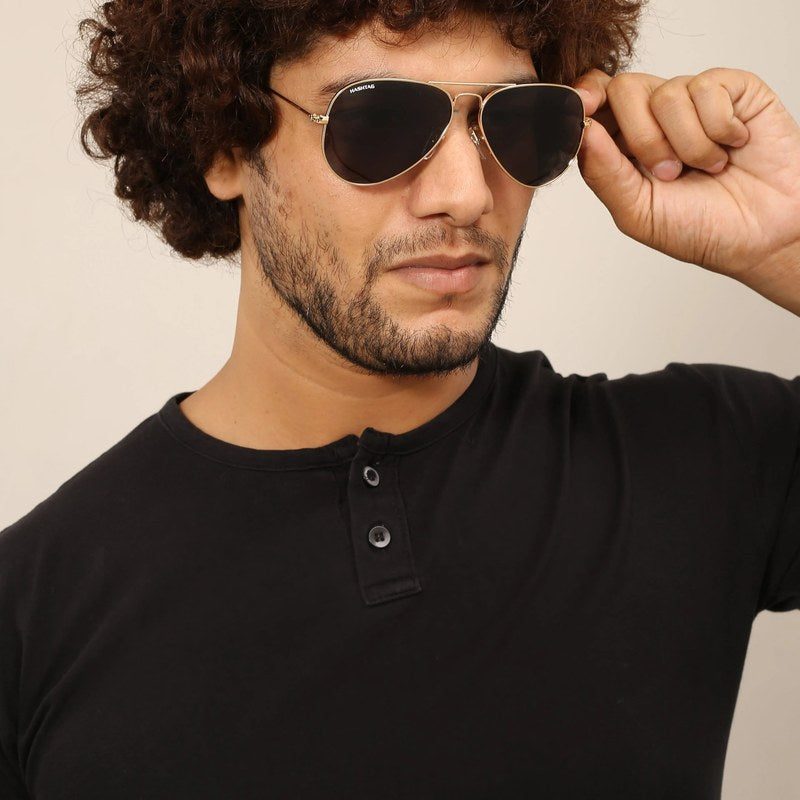Ravyon Golden Black Large Full Rim Aviator Sunglasses for Men & Women — Hashtag Eyewears